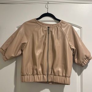 G by Giuliana Faux Leather 3/4 Sleeve Blush/Beige Jacket: Size Small